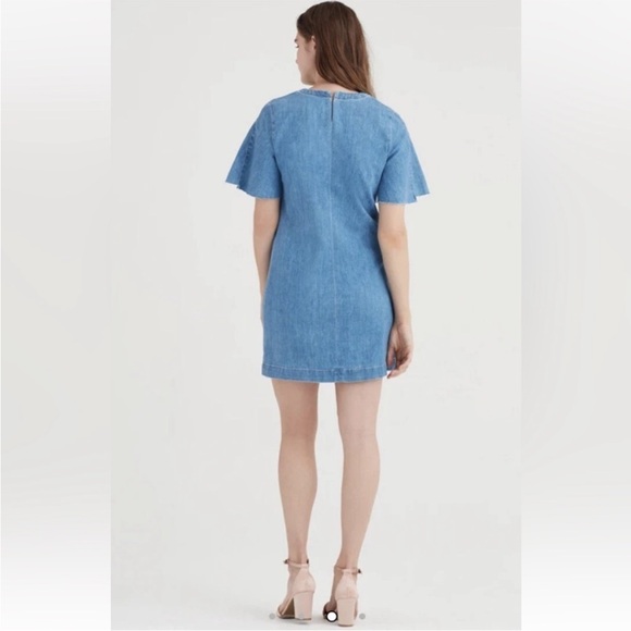 7 For All Mankind Denim Shift Dress | Flutter Sleeves | Italian Fabric | Size L - Picture 4 of 11